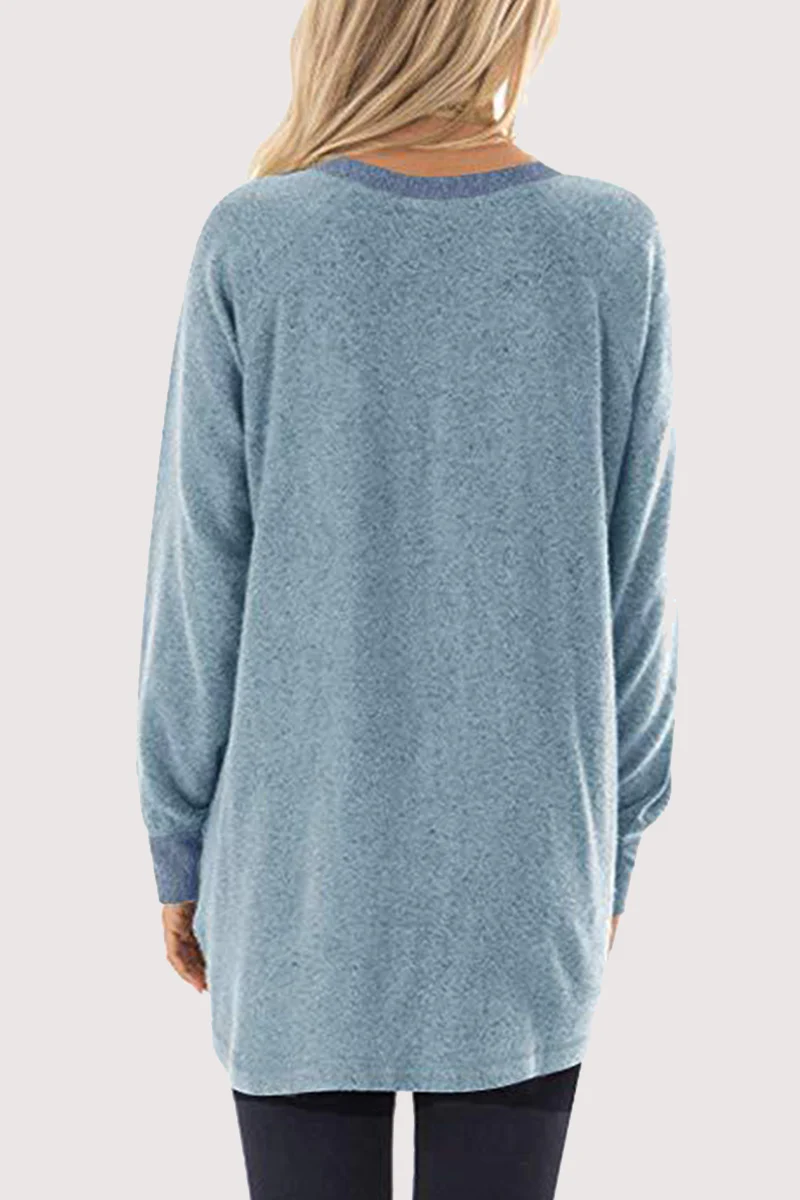 Casual Patchwork Pocket O Neck Tops - Panekey