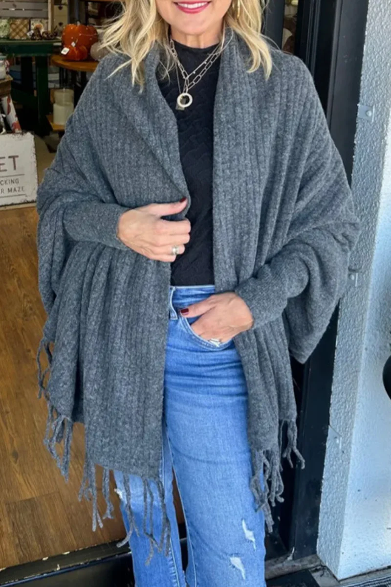 Casual Fringed Trim Irregular Cardigan Collar Outerwear(9 Colors) - Panekey