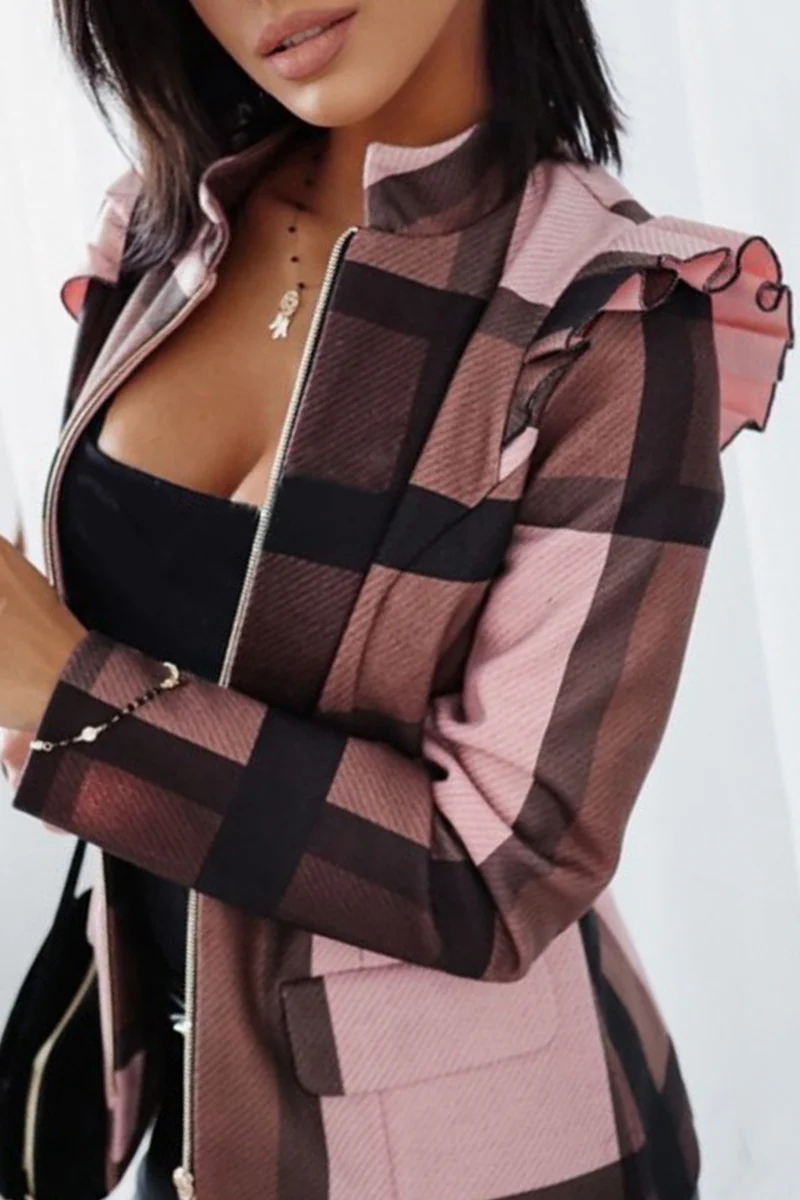 Casual Plaid Contrast Half A Turtleneck Outerwear - Panekey