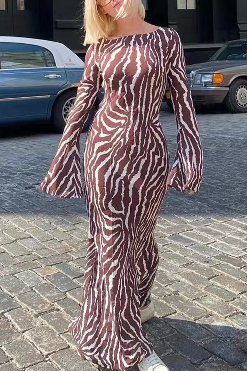 Casual Animal Print Printing Off the Shoulder Printed Dress Dresses - Panekey