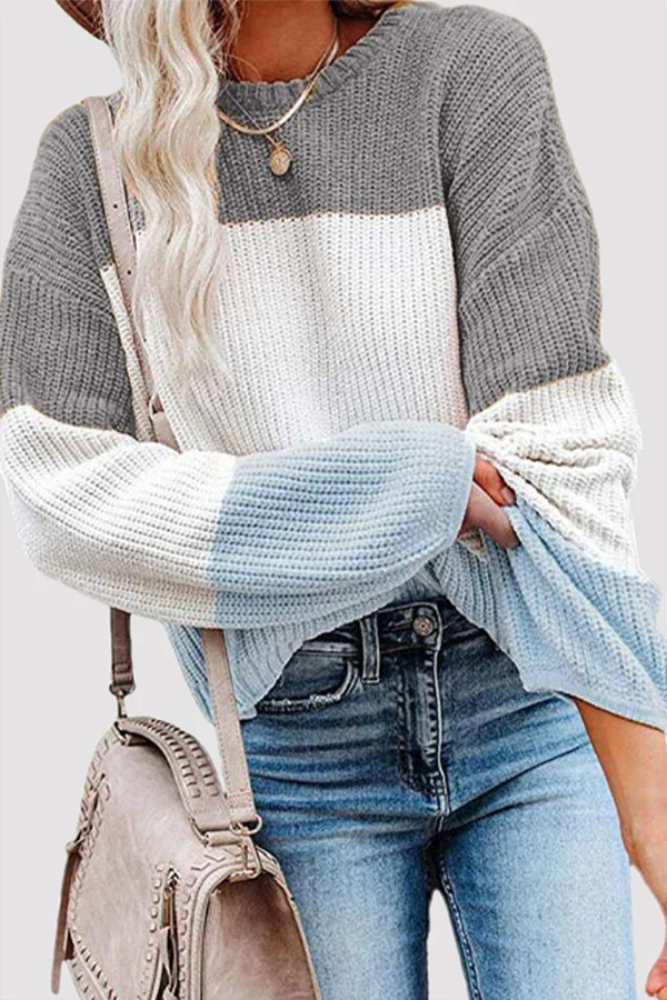 Casual Patchwork Contrast O Neck Tops(8 Colors) - Panekey
