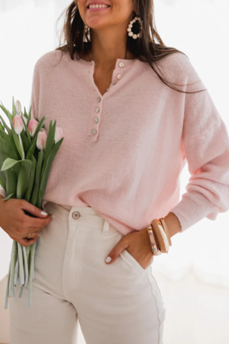 Casual Elegant Solid Buckle O Neck Tops(5 Colors) - Panekey