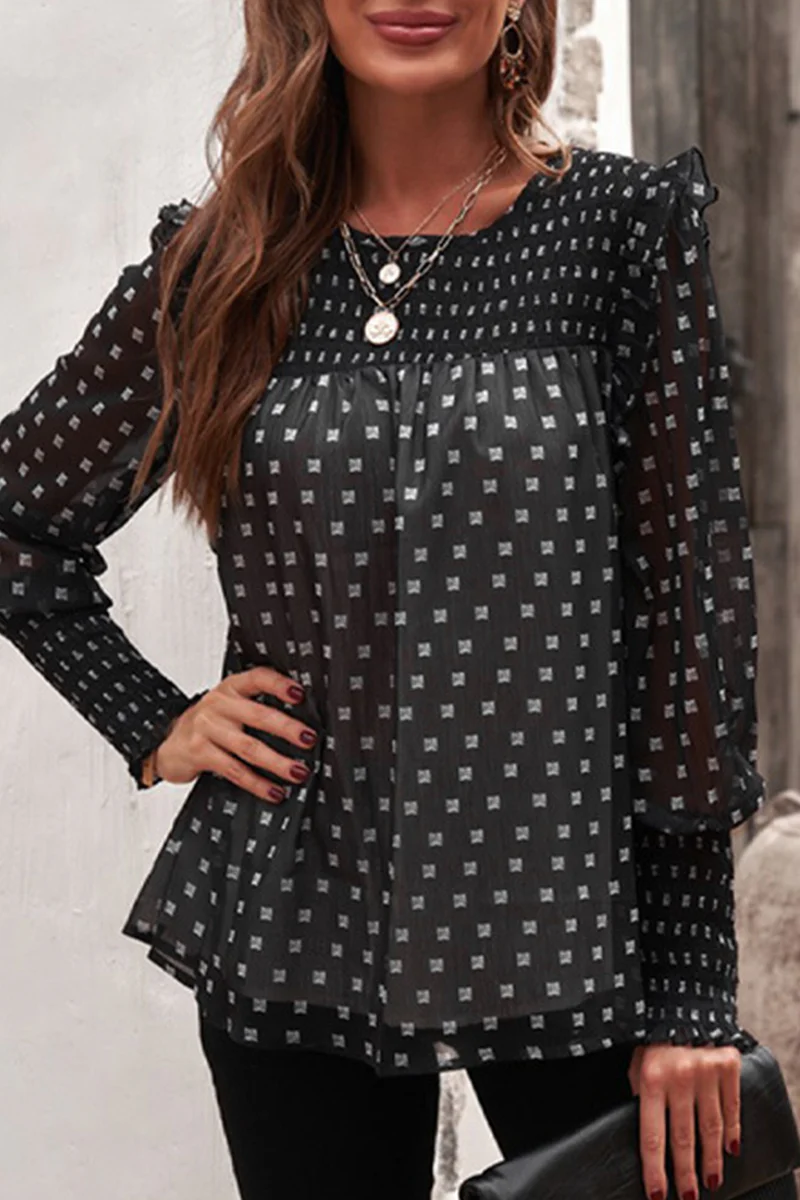 Casual Elegant Print Stringy Selvedge O Neck Tops(4 Colors) - Panekey