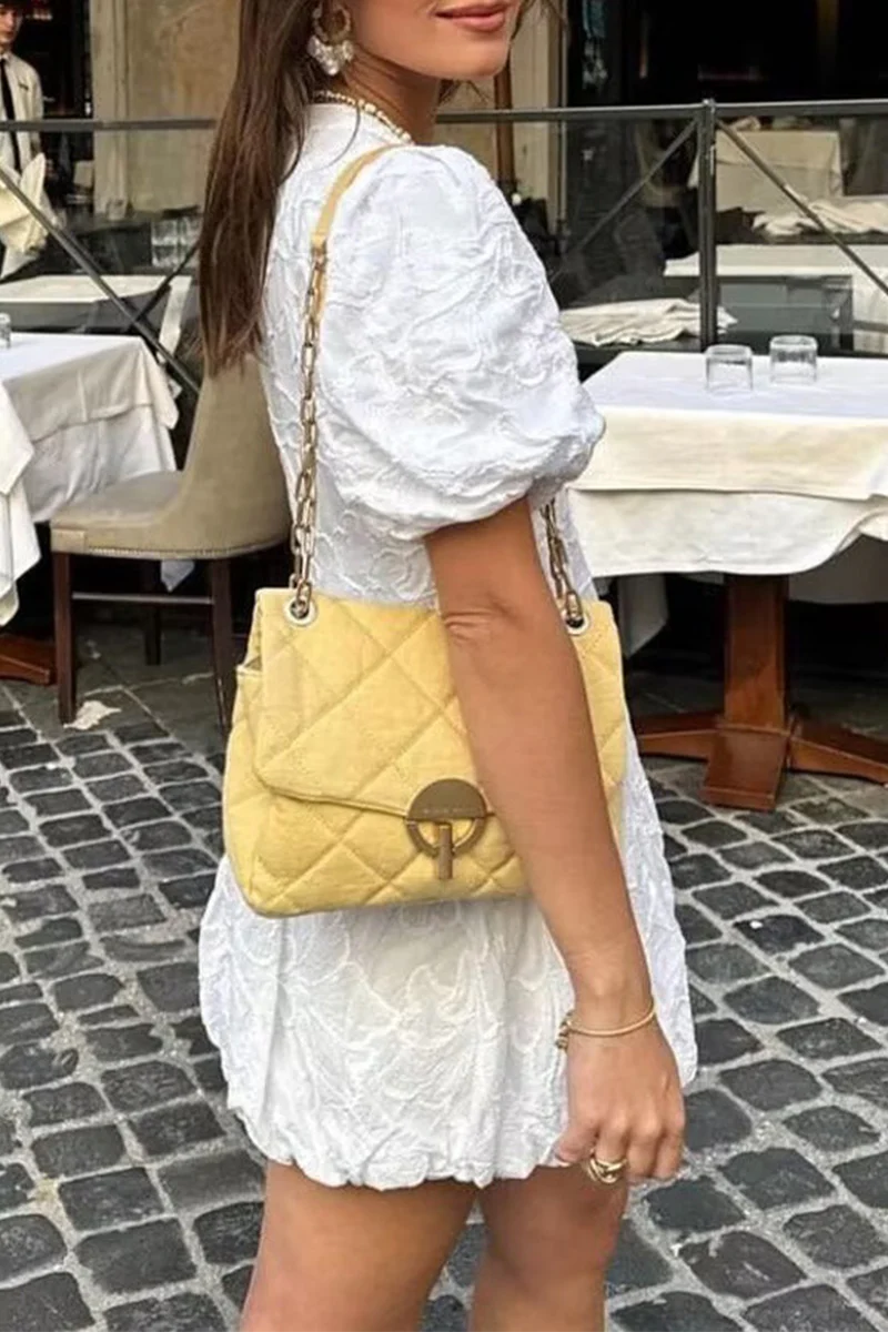 Casual Daily Solid Color Texture V Neck A Line Short Sleeve Dress - Panekey