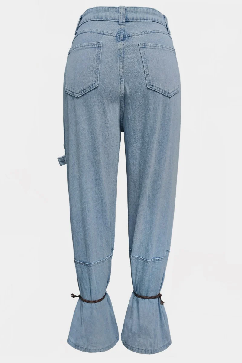 Casual Pocket Belted Regular Denim Jeans (Subject To The Actual Object ) - Panekey