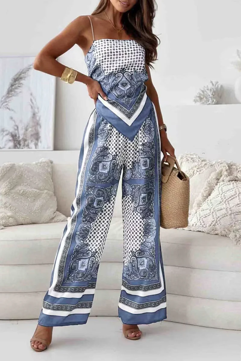 Casual Geometric Print Backless Square Neck Sleeveless Two Pieces(5 Colors) - Panekey