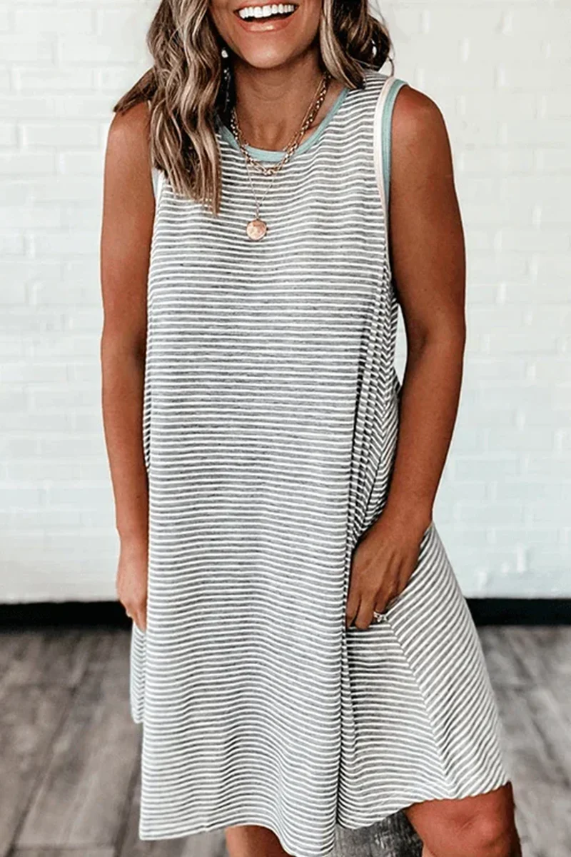 Casual Living Striped Basic O Neck A Line Dresses - Panekey