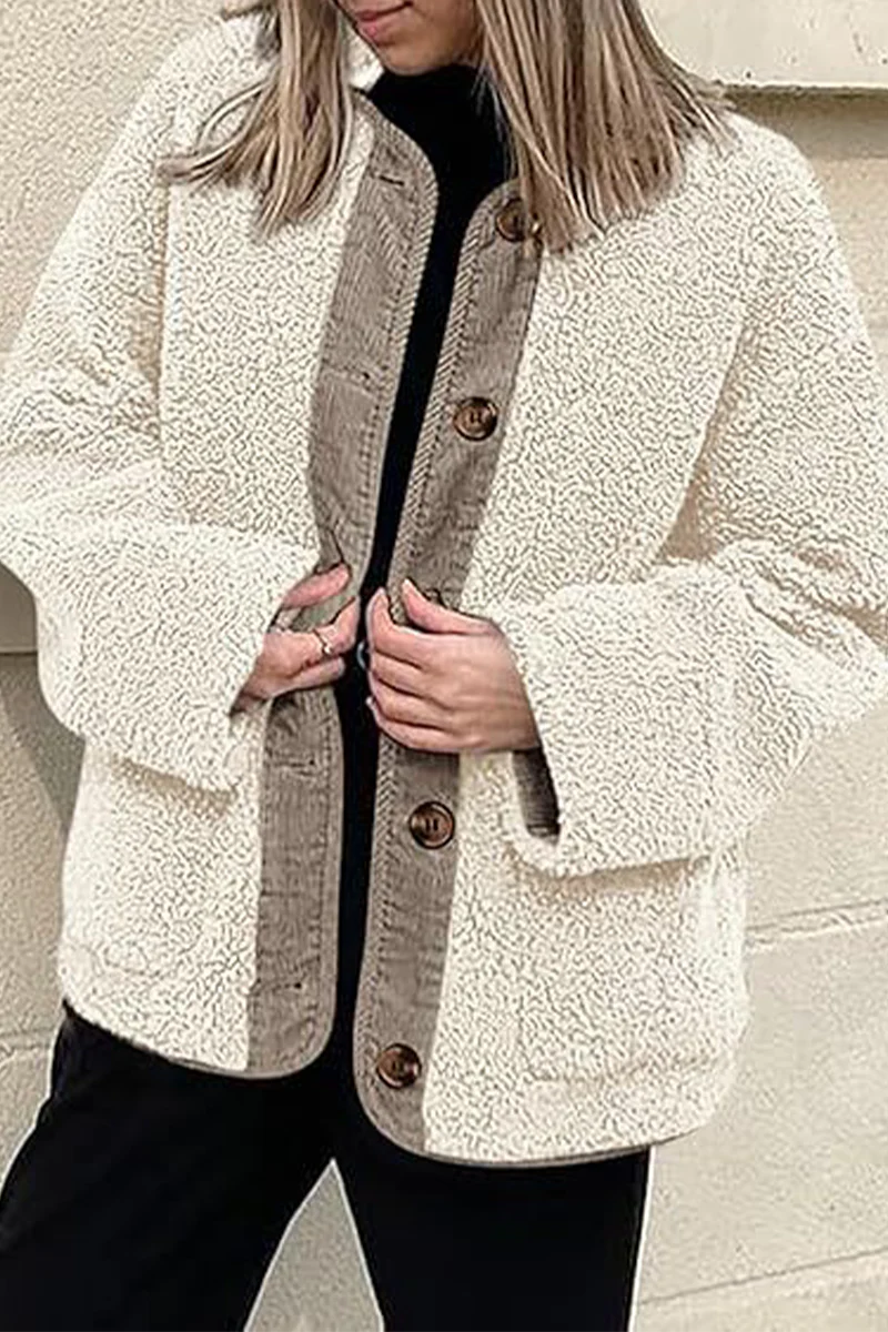 Casual Pocket Contrast O Neck Outerwear(6 Colors) - Panekey