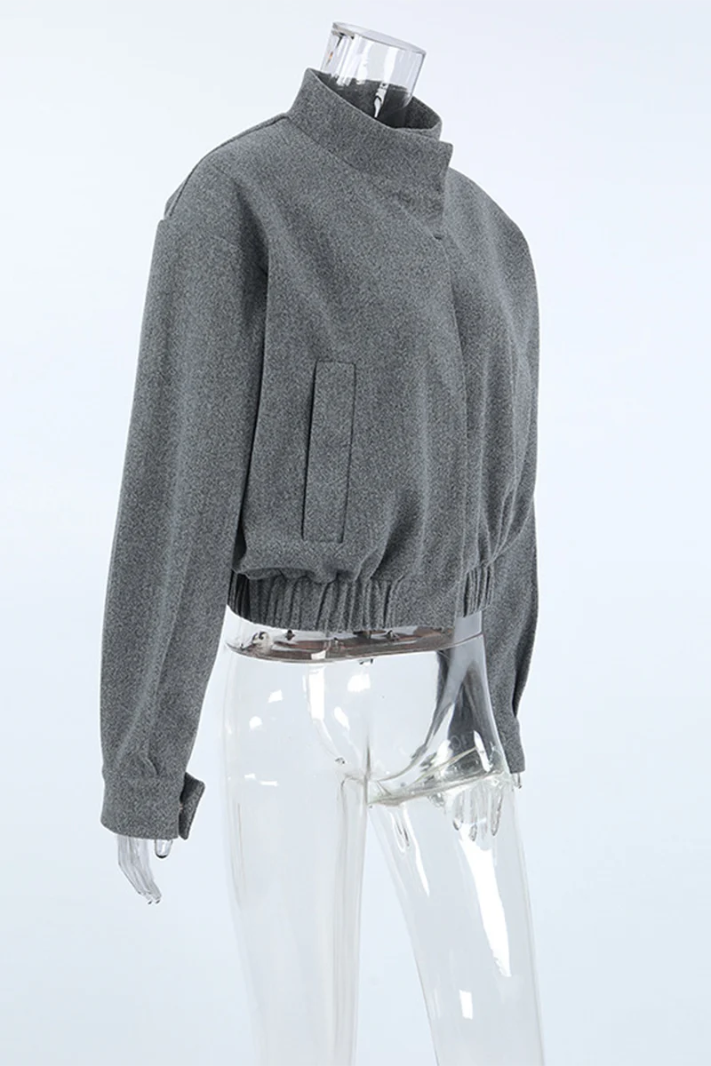 Casual Pocket Buttons Gross Mandarin Collar Outerwear - Panekey