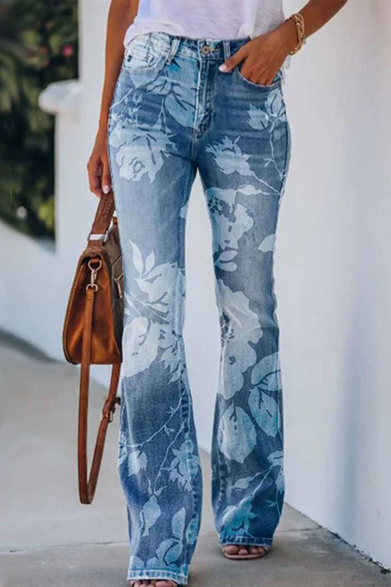 Casual Floral Pocket Regular Denim Jeans(9 Colors) - Panekey