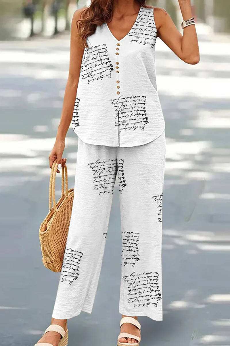 Casual Buttons V Neck Sleeveless Two Pieces(17 Colors) - Panekey