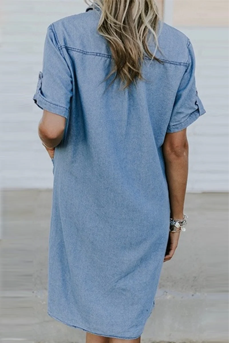 Casual Pocket Buckle Turndown Collar Dresses - Panekey