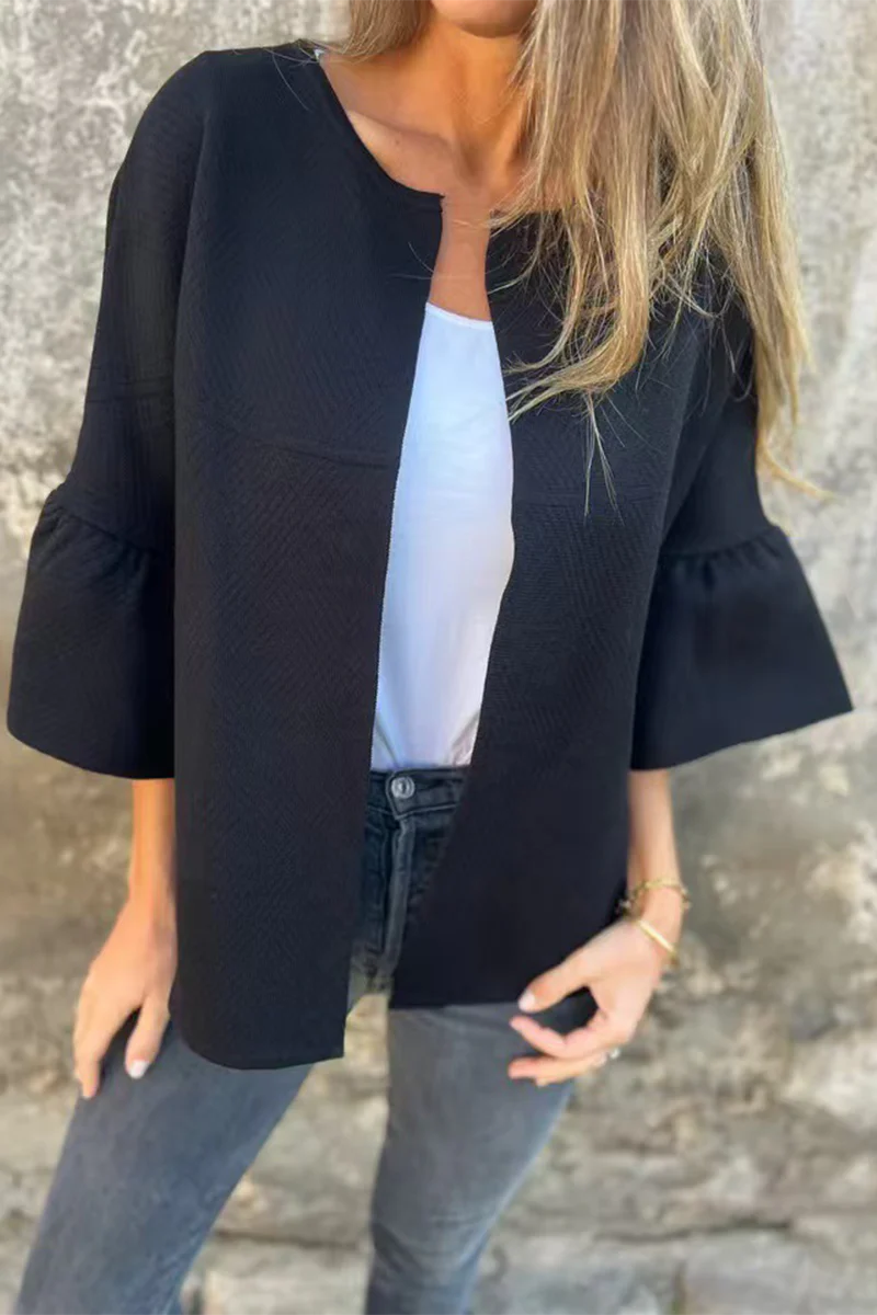 Casual Daily Solid Color Ruffle Outerwear(3 Colors) - Panekey