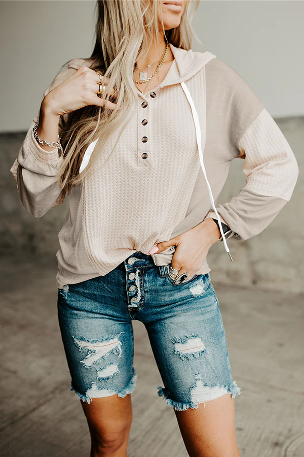 Casual Patchwork Buckle Contrast Hooded Collar Hoodies(3 Colors) - Panekey