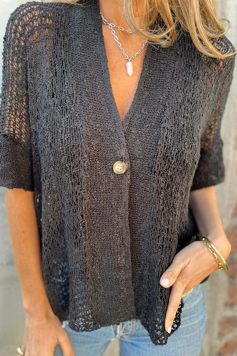 Casual Hollow Out Buttons V Neck Outerwear(6 Colors) - Panekey