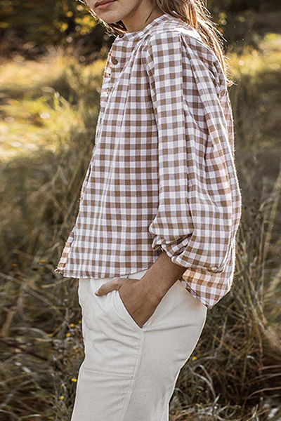 Casual Plaid Split Joint Tie-dye O Neck Tops - Panekey