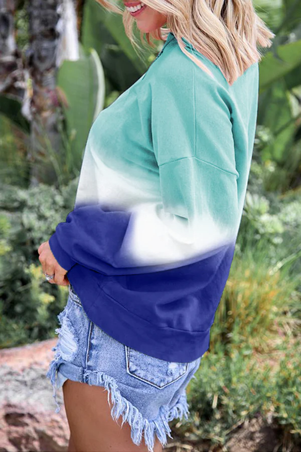 Casual Gradual Change Basic Contrast O Neck Tops - Panekey