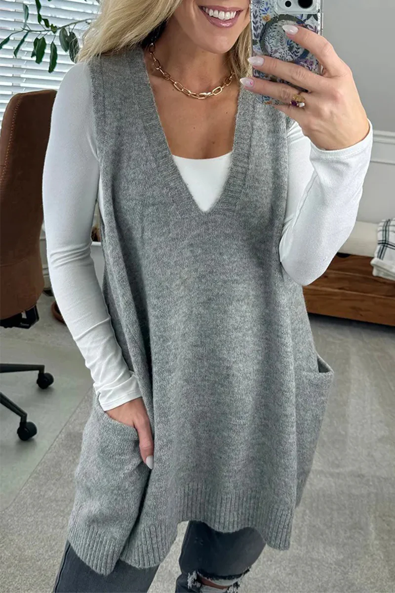 Casual Daily Pocket V Neck Sweaters(5 Colors) - Panekey