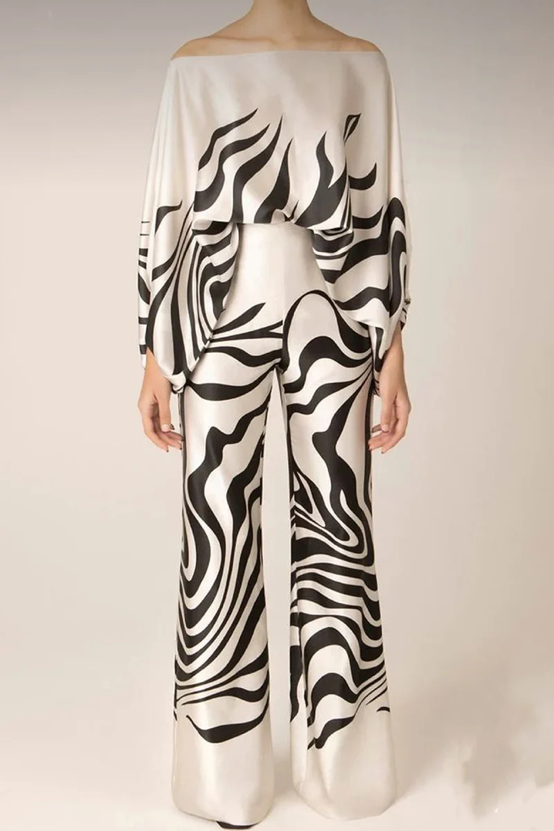 Casual Elegant Print Patchwork Off the Shoulder Long Sleeve Two Pieces(11 Colors) - Panekey