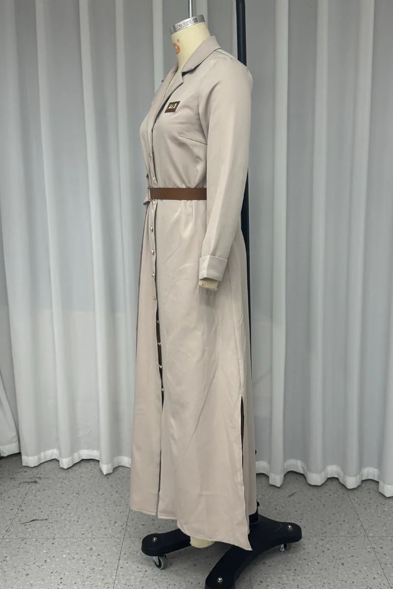 Casual Pocket Buckle With Belt Turndown Collar Shirt Dresses - Panekey
