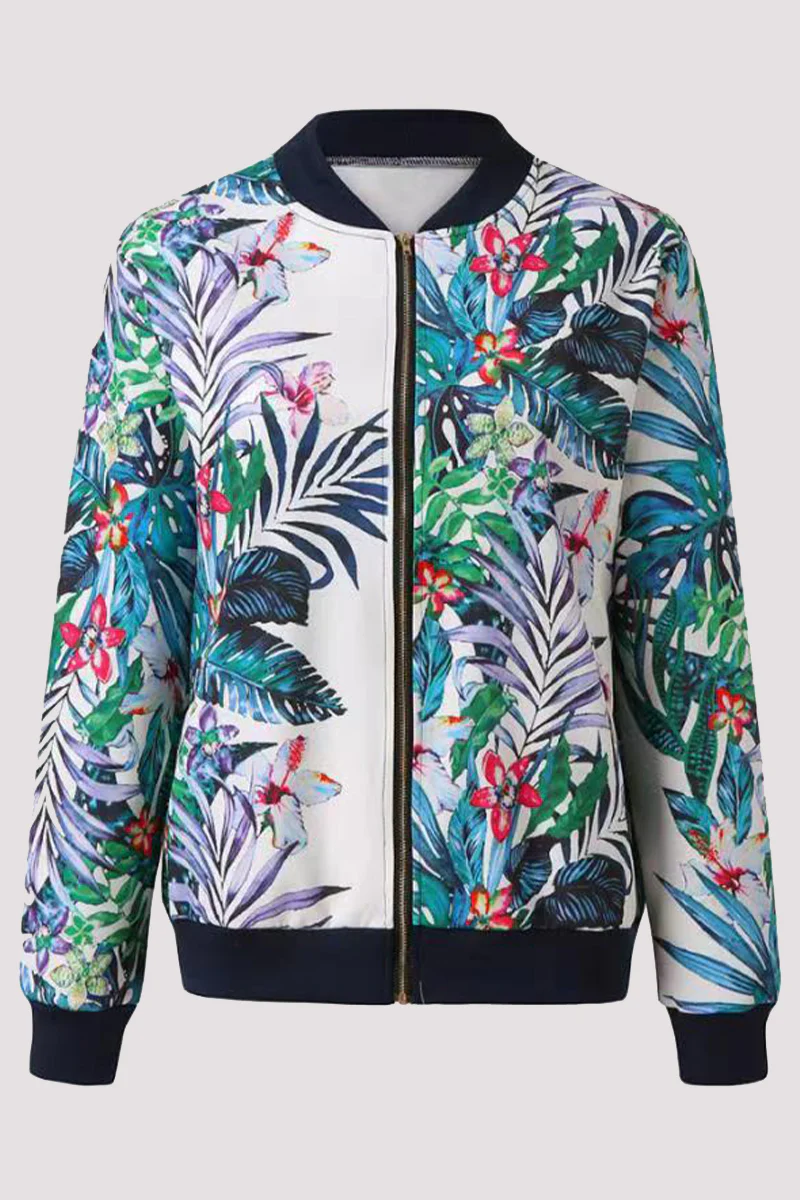 Casual Floral Patchwork O Neck Outerwear - Panekey