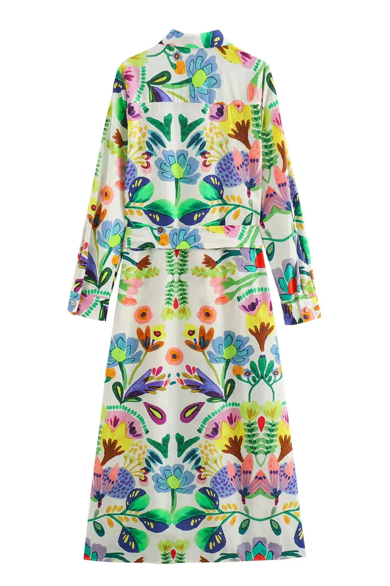 Casual Floral Print Patchwork With Belt Turndown Collar Printed Dresses - Panekey