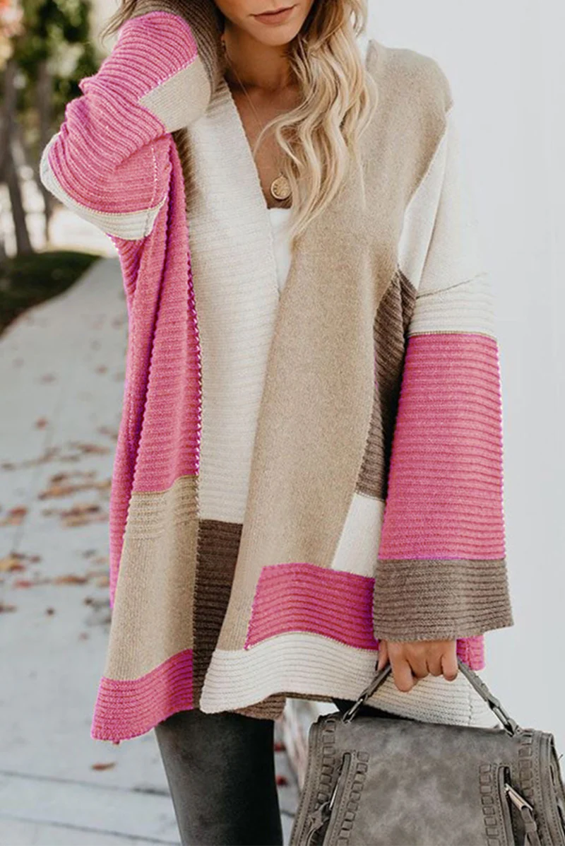 Casual Color Block Split Joint V Neck Outerwear(7 Colors) - Panekey