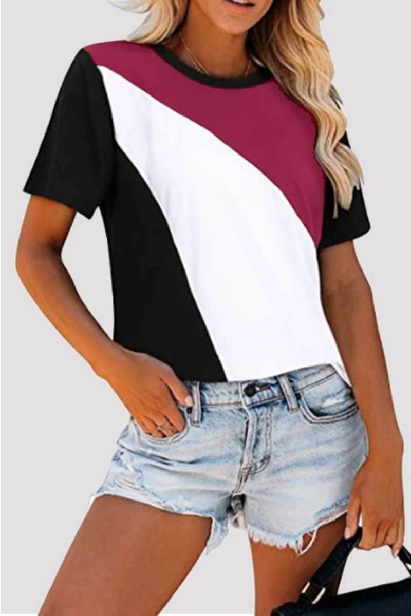 Casual Patchwork Leopard Contrast O Neck T-Shirts(4 Colors) - Panekey