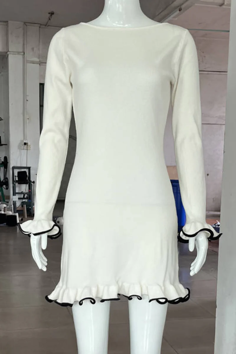 Casual Daily Stringy Selvedge O Neck Long Sleeve Dresses(3 Colors) - Panekey