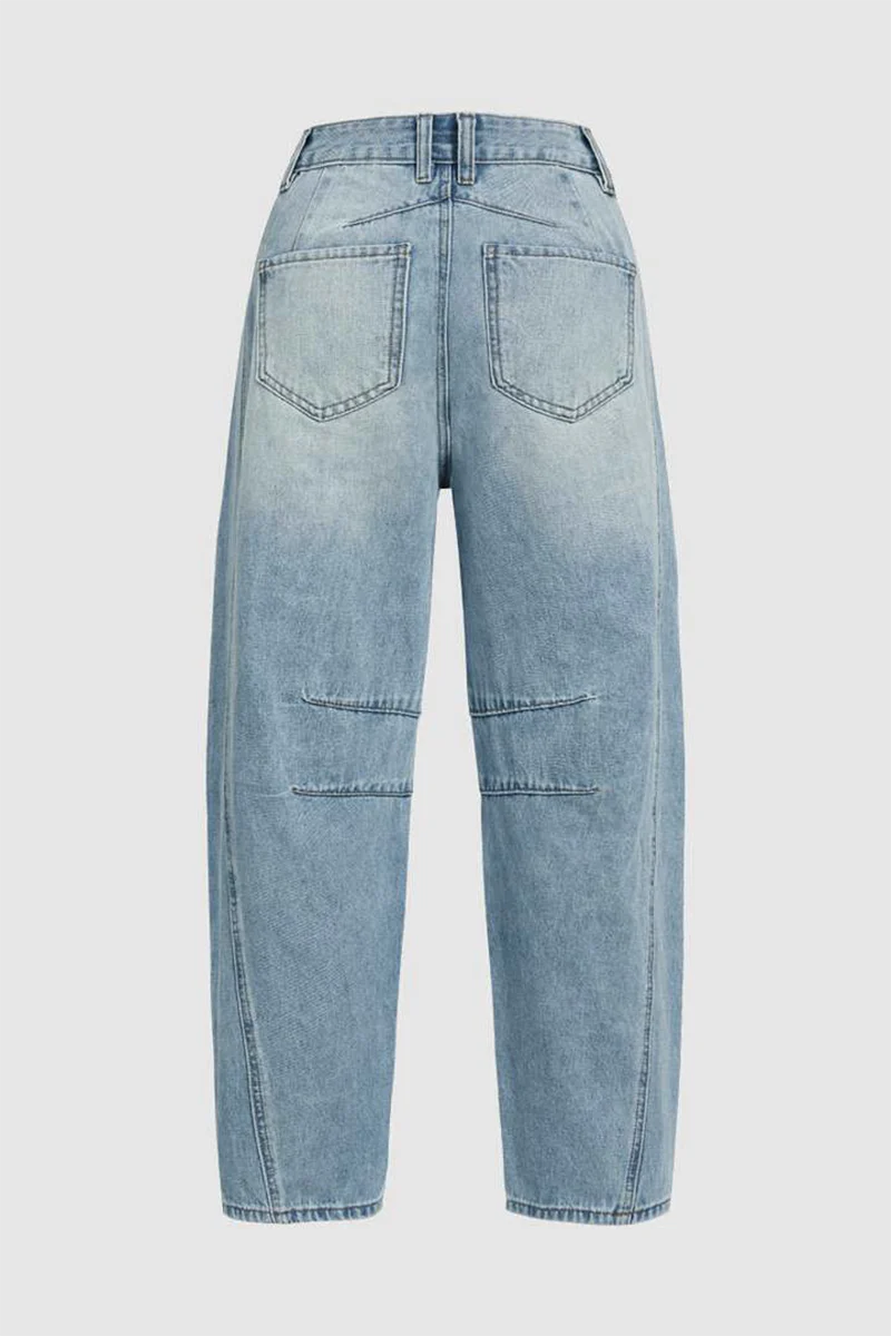 Casual Distressed Contrast Mid Waist Denim Jeans - Panekey