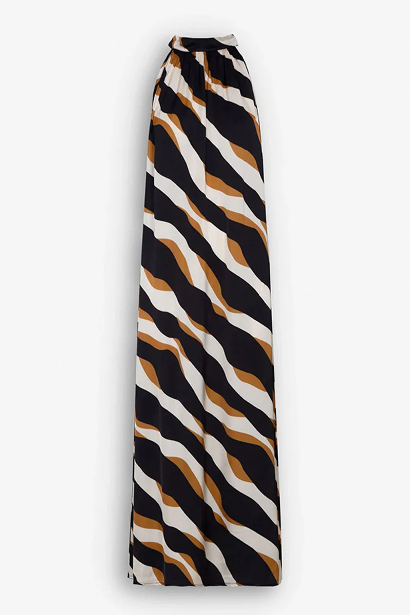 Casual Daily Striped Print Lace Up Contrast Halter One Step Skirt Dresses - Panekey