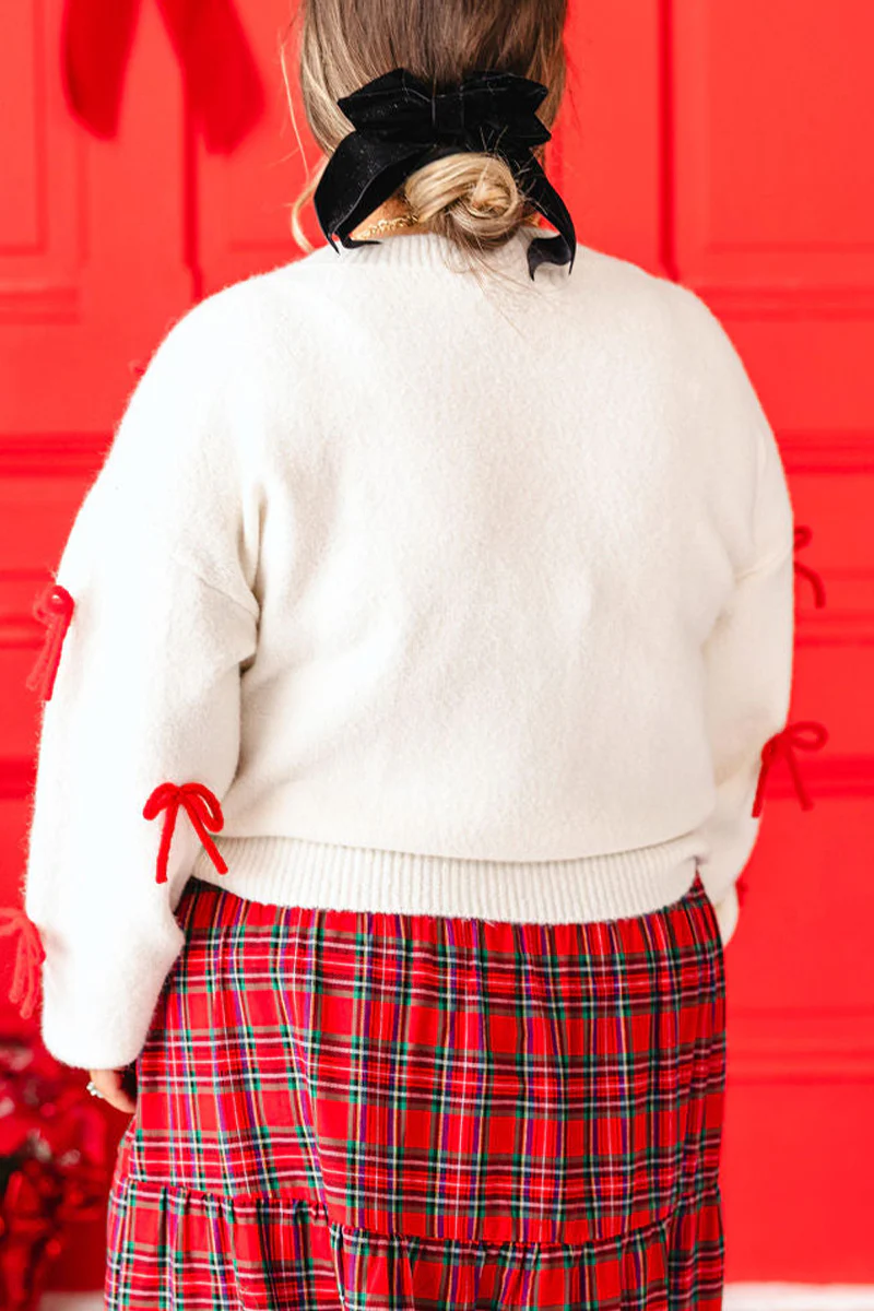 Casual Party Bow Patchwork Contrast O Neck Sweaters - Panekey