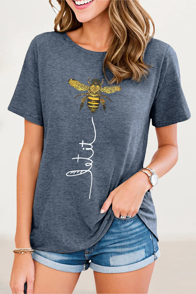 Casual Animal Letter Print Patchwork O Neck T-Shirts - Panekey