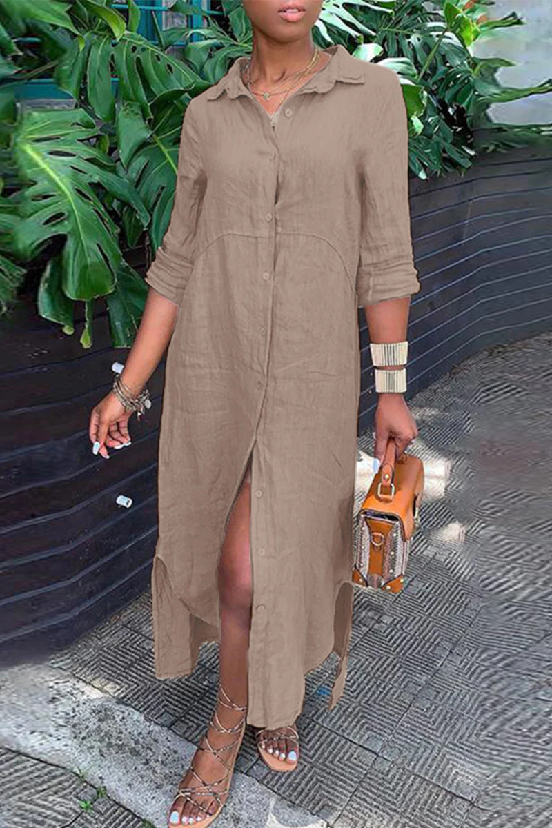 Casual Buttons Shirt Collar Shirt Dress Dresses(4 Colors) - Panekey