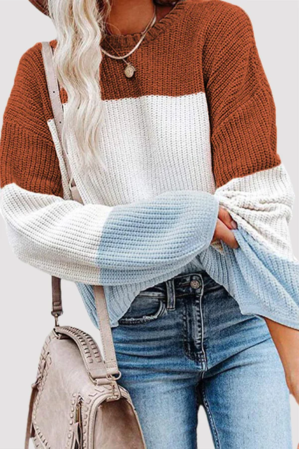 Casual Patchwork Contrast O Neck Tops(8 Colors) - Panekey