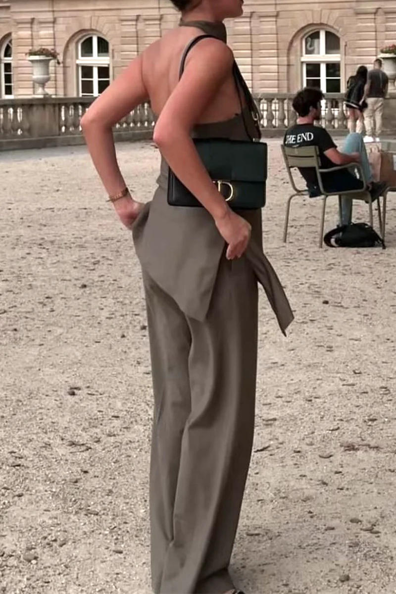 Casual Backless Irregular Halter Sleeveless Two Pieces - Panekey