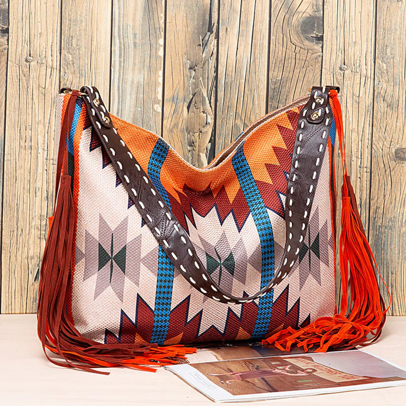 Casual College Color Block Tassel Bags - Panekey