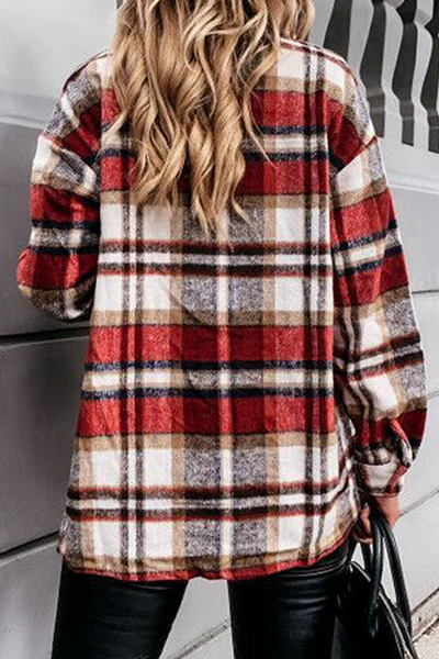 Casual Plaid Buckle Turndown Collar Outerwear(3 Colors) - Panekey