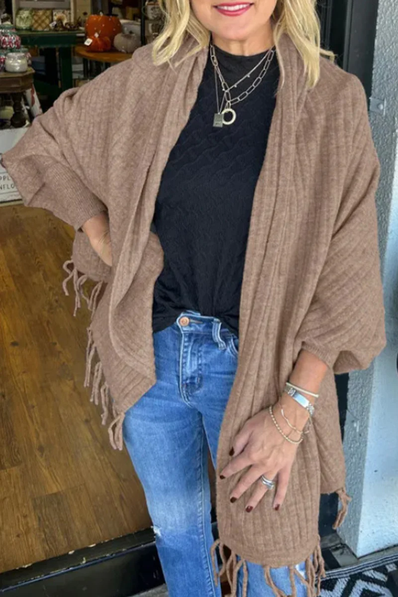 Casual Fringed Trim Irregular Cardigan Collar Outerwear(9 Colors) - Panekey