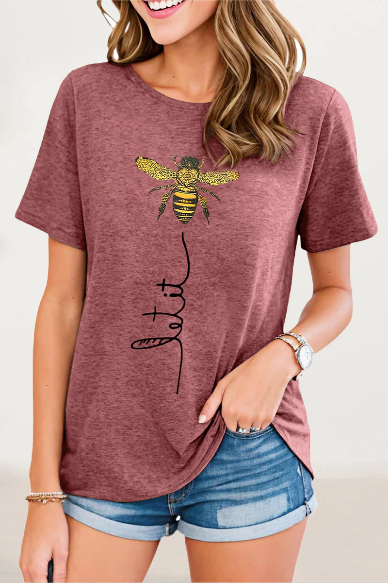 Casual Animal Letter Print Patchwork O Neck T-Shirts - Panekey