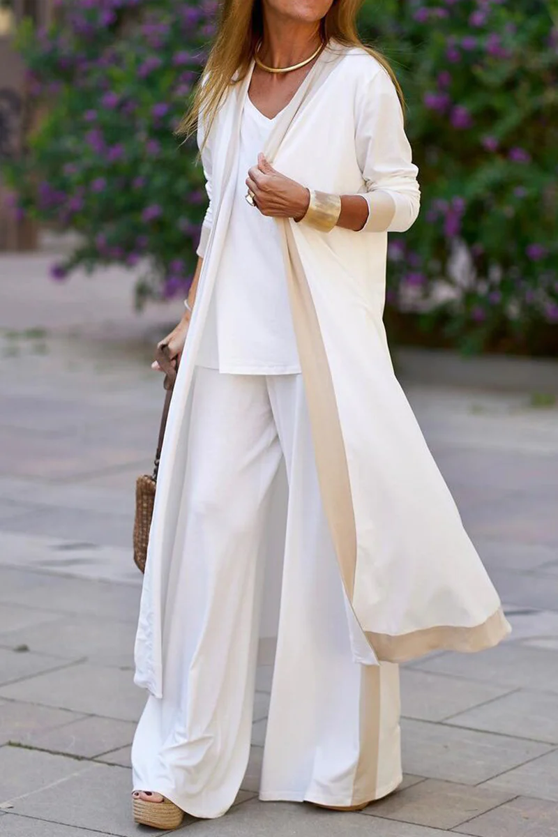 Casual Elegant Patchwork Contrast V Neck Long Sleeve Three Pieces(4 Colors) - Panekey