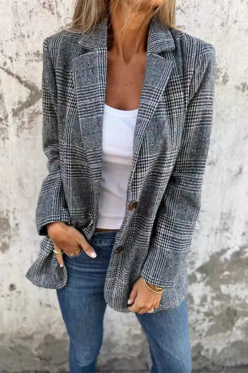 Casual Plaid Buttons Contrast Turn-back Collar Outerwear - Panekey