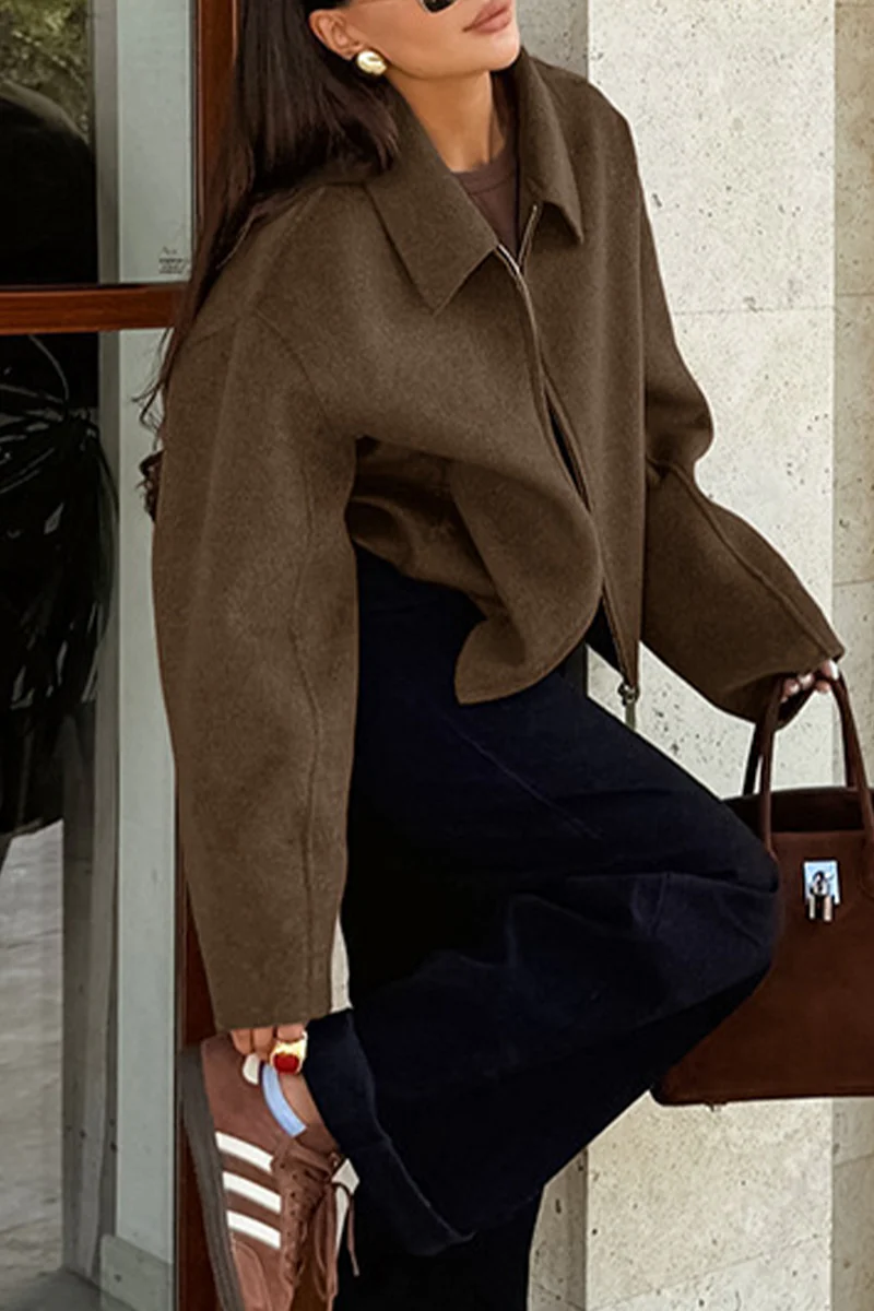 Casual Daily Zipper Gross Turndown Collar Outerwear - Panekey