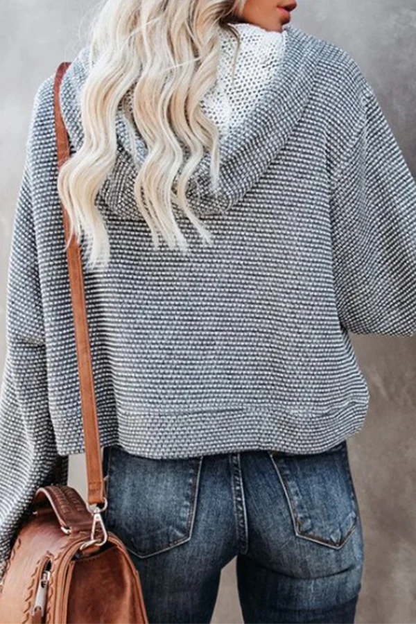 Casual Patchwork Draw String  Contrast Hooded Collar Tops - Panekey