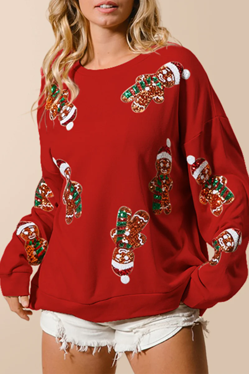 Casual Party Santa Claus Sequins O Neck Sweats(3 Colors) - Panekey