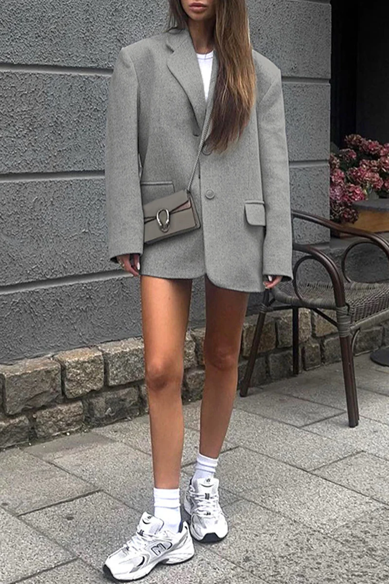 Casual British Style Geometric Patchwork Pocket Turn-back Collar Outerwear - Panekey