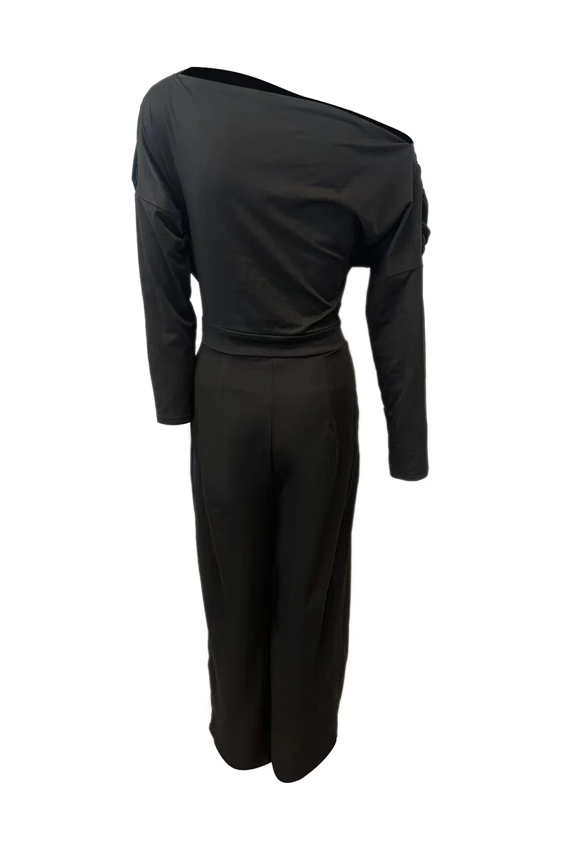 British Style Solid Backless Asymmetrical Oblique Collar Regular Jumpsuits(2 Colors) - Panekey