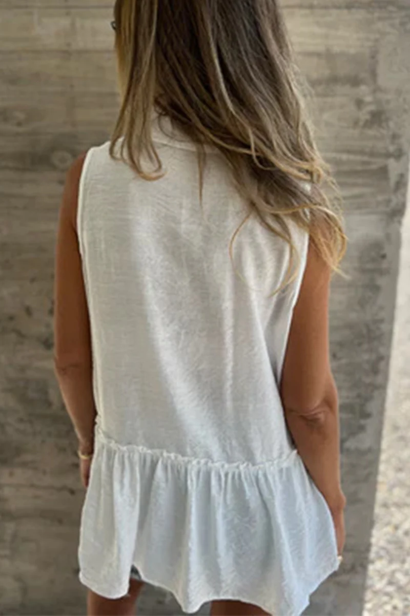 Casual Buttons Pleated Flounce Turndown Collar Blouses(3 Colors) - Panekey