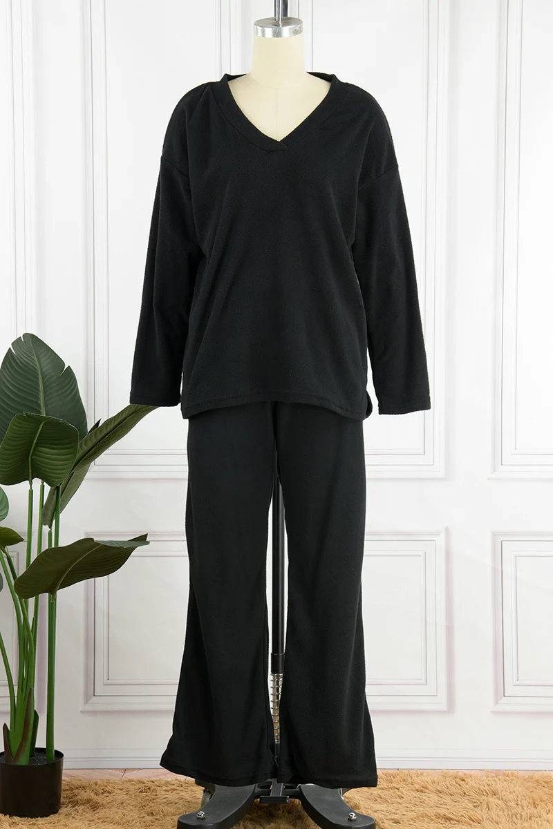 Casual Loose Solid Color V Neck Two Pieces(5 Colors) - Panekey