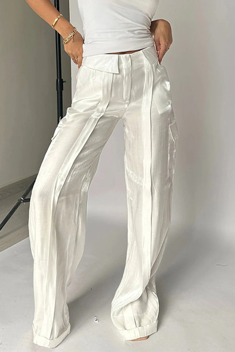 Casual Gradual Change Pocket Loose Mid Waist Straight Bottoms(4 Colors) - Panekey